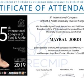 Certificado asistencia 5th International Congress of Foot & Ankle